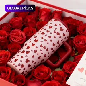 40oz Thermal Vacuum Cup, Double-Wall Stainless Steel Leak-Proof Handled Skinny Travel Tumbler, Keeps Drinks Hot for 12 Hours and Cold for 24 Hours, Insulated Travel Drinkware with Valentine Heart Print, Gift for Women and Men #GLOBAL PICKS