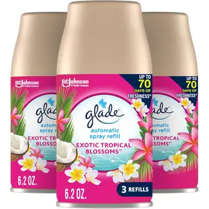 Glade Automatic Spray Refill, Air Freshener for Home and Bathroom, Tropical Blossoms, 6.2 Oz, 3 Count