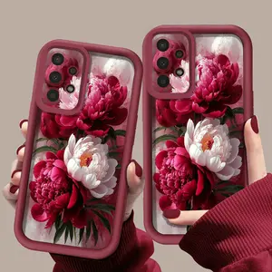 A Luxurious And Vibrant Peony Floral Water Color Design for Samsung Galaxy S23 Phone Cases, Compatible with S22/S24/A31/A32/A35/A72/A55/A70/S23 Ultra/S24 Ultra. Durable And Shockproof, Made from Red TPU Material, Stylish And an Ideal Holiday Busines