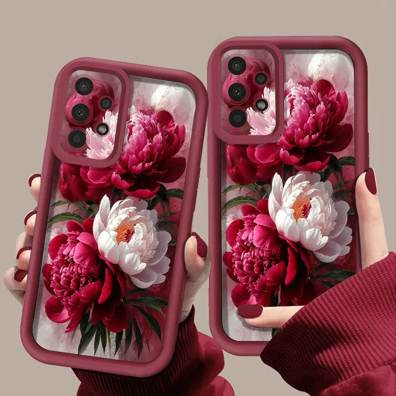 A Luxurious And Vibrant Peony Floral Water Color Design for Samsung Galaxy S23 Phone Cases, Compatible with S22/S24/A31/A32/A35/A72/A55/A70/S23 Ultra/S24 Ultra. Durable And Shockproof, Made from Red TPU Material, Stylish And an Ideal Holiday Busines