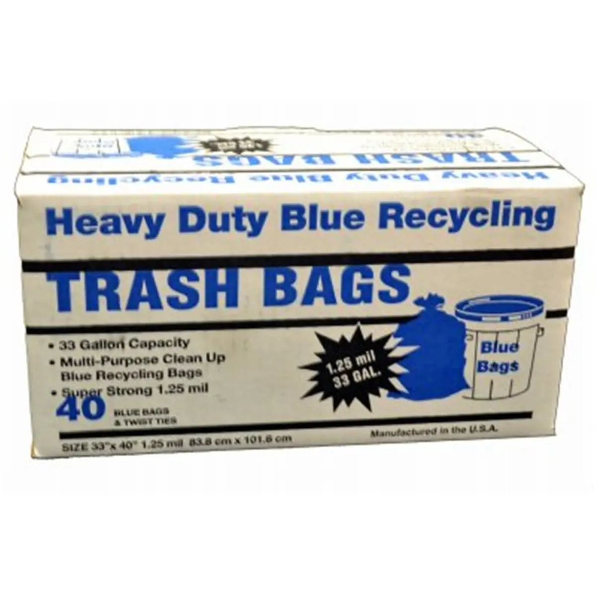 212 MAIN Durable Trash Bags, Sturdy 33 gal Blue Recycling Bags with Twist Tie, 40-Count Home Care Supplies, Durable Trash Bag
