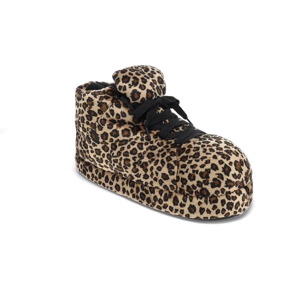 Snooki's Brown Leopard Print Plush Sneaker Slippers for Women - Iconic Leopard Design, Luxurious Comfort, Non-Slip Sole, Perfect Gift for Fashion Lovers