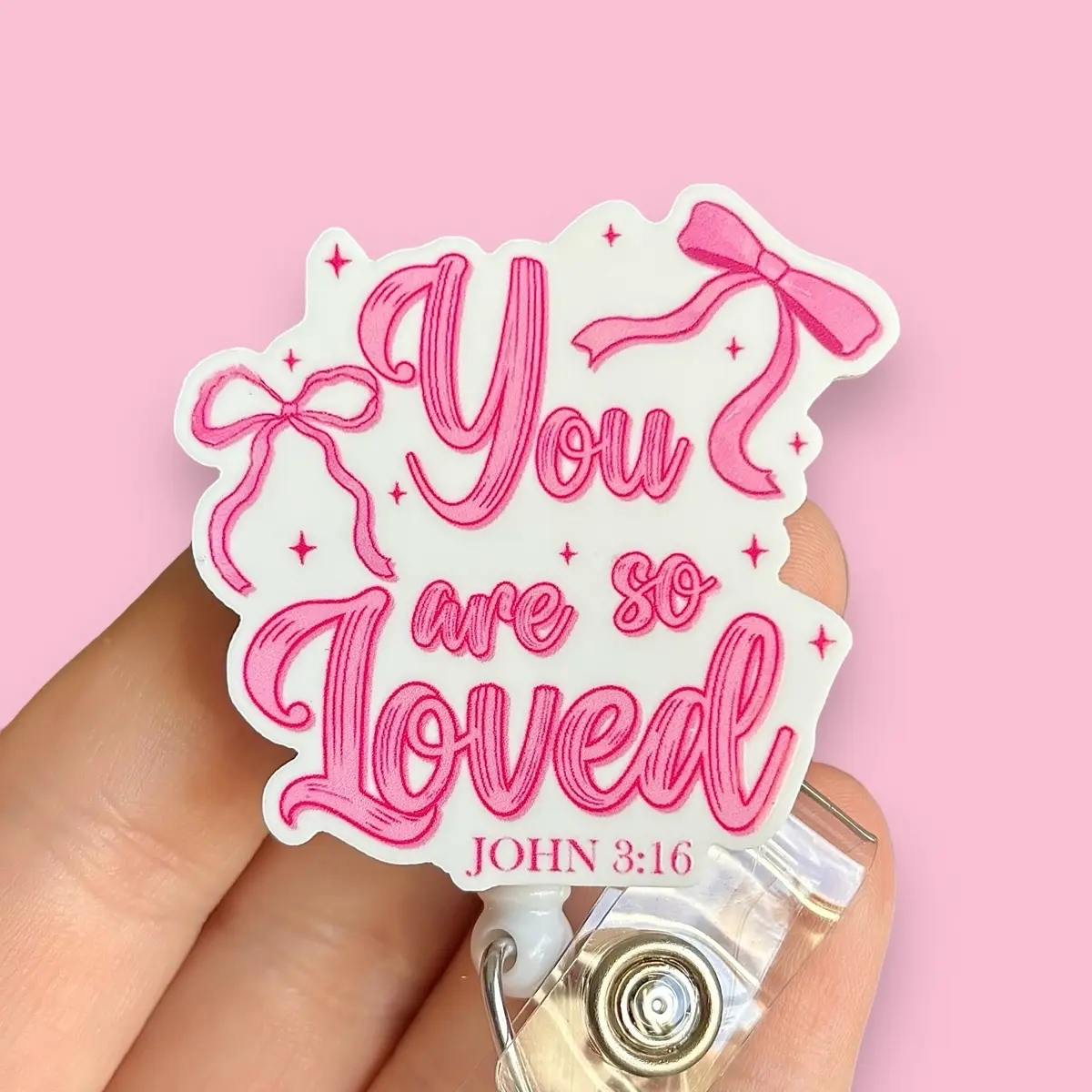 Glitter My Badge Valentine’s Day Pink bow coquette xoxo badge reel for nurse and hospital workers. Badge clip Badge pull - Retractable swivel clip with a 360 rotation. Great gift for coworker.