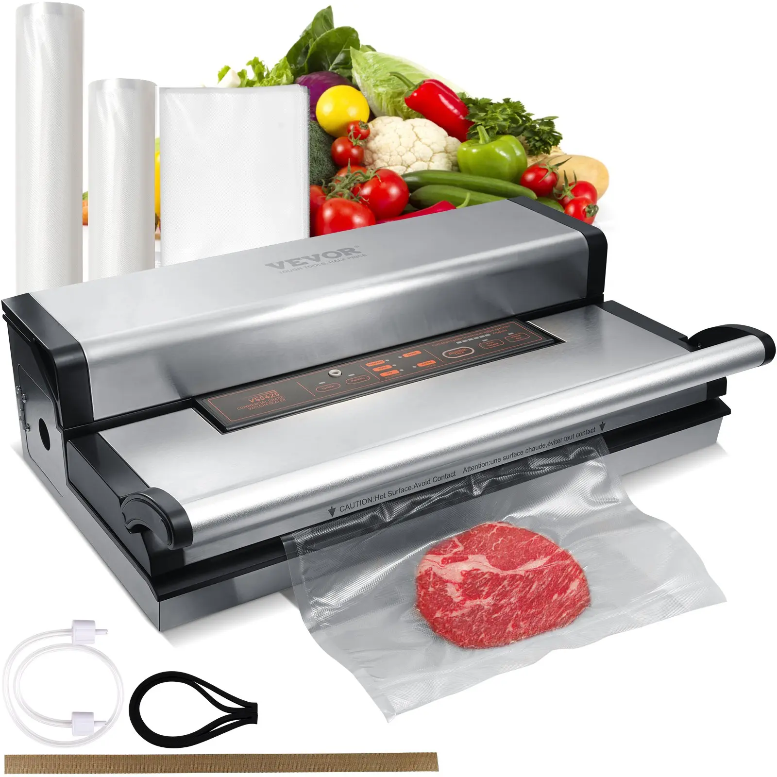 【summerfinds】VEVOR Vacuum Sealer Machine, Powerful Dual Pump and Dual Sealing, Dry and Moist Food Storage, Automatic and Manual Air Sealing System with Built-in Cutter, with Seal Bag and External Hose, Bagged Vacuum Sealers, Heat-Sealing Vacuum Sealers