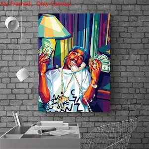 1 piece/set frameless canvas painting print poster, Popular hip-hop culture Characters realism art，Tupac Shakur with Money and Phone，a perfect gift for Rap Music loves, ideal gift for bedroom, living room, dorm hallway, kitchen, mural, wall decoration