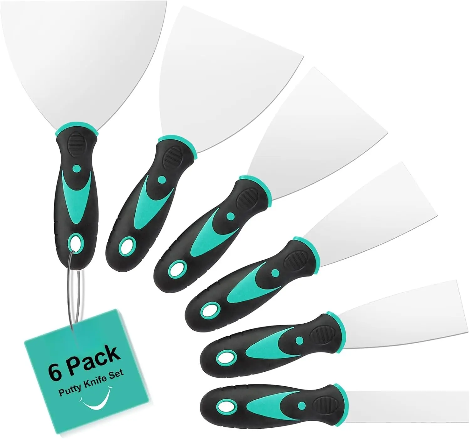 6 Pack Putty , 1 1.5 2  Spackle ,  Stainless Steel  Scraper,  Tools for Repairing Drywall, Removing Wallpaper, Applying Mud or Plaster