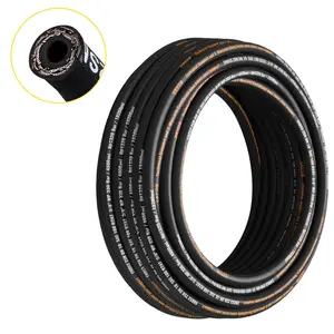 fathersdaygift VEVOR Hydraulic Hose 3/8 inchx 100 ft, Coiled Hydraulic Hose 4800 PSI, Rubber Hydraulic Hose with 2 High-Tensile Steel Wire Braid, Bulk Hydraulic Hose -20C to 140C, Hydraulic Oil Flexible Hose