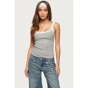 Aileen Contrast Lacey Henley Tank Top