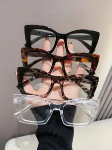 4 Pcs Unisex Plain Reading Glasses, Blue Light Blocking Eyewear, Simple Daily Use, Square Frame, Suitable for Work & Casual Wear