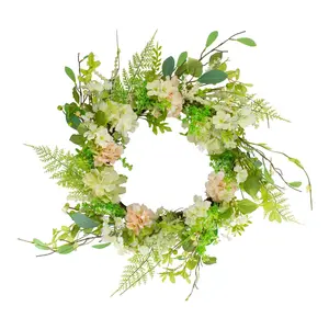 Northlight Hydrangea and Fern Spring Floral Berry Wreath-  28"