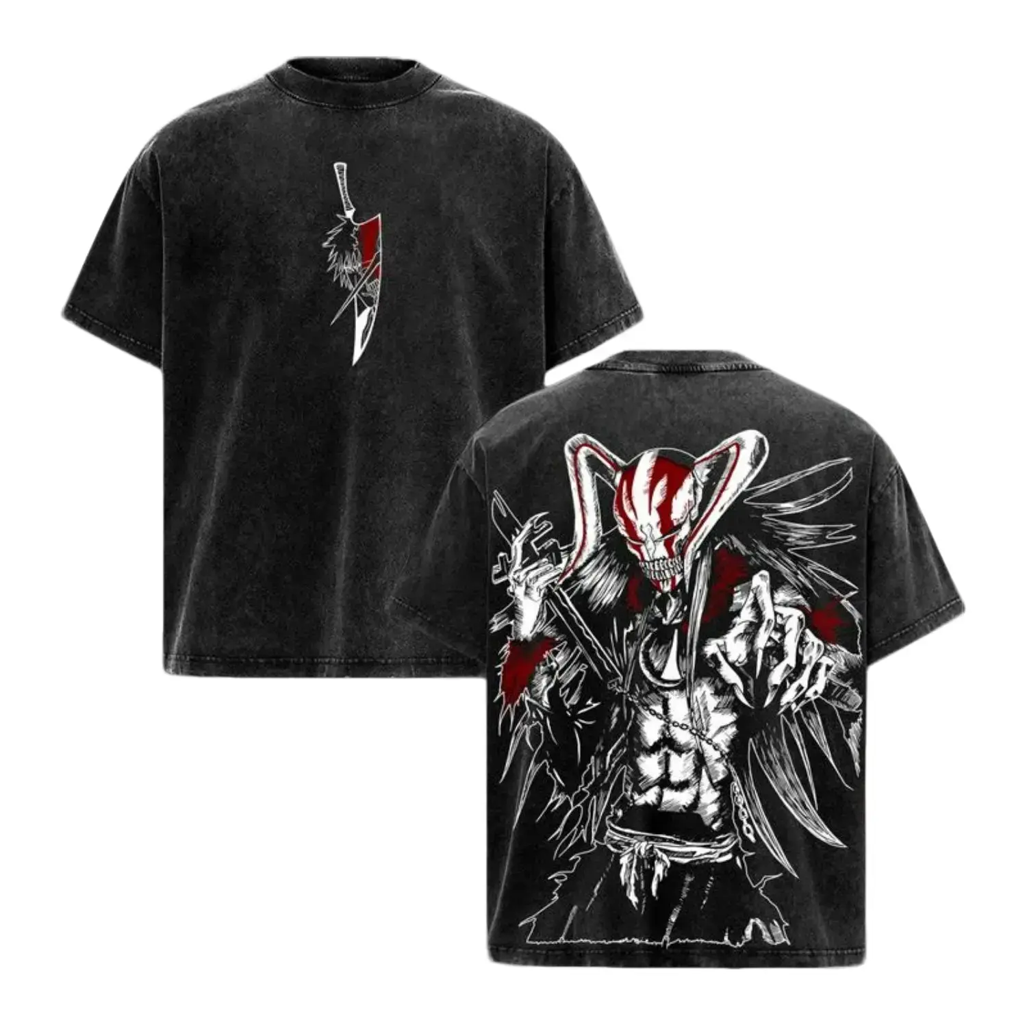 Ichigo Hollow Form Bleach Anime Shirt, Vintage Washed Oversized Graphic Tee, Vasto Lorde Mask Art, Kurosaki Ichigo Transformation T-Shirt, Unisex Streetwear Anime Merch Gift For Bleach Fans Washed Streetwear soft cotton vintage  unisex t-shirt washed tees