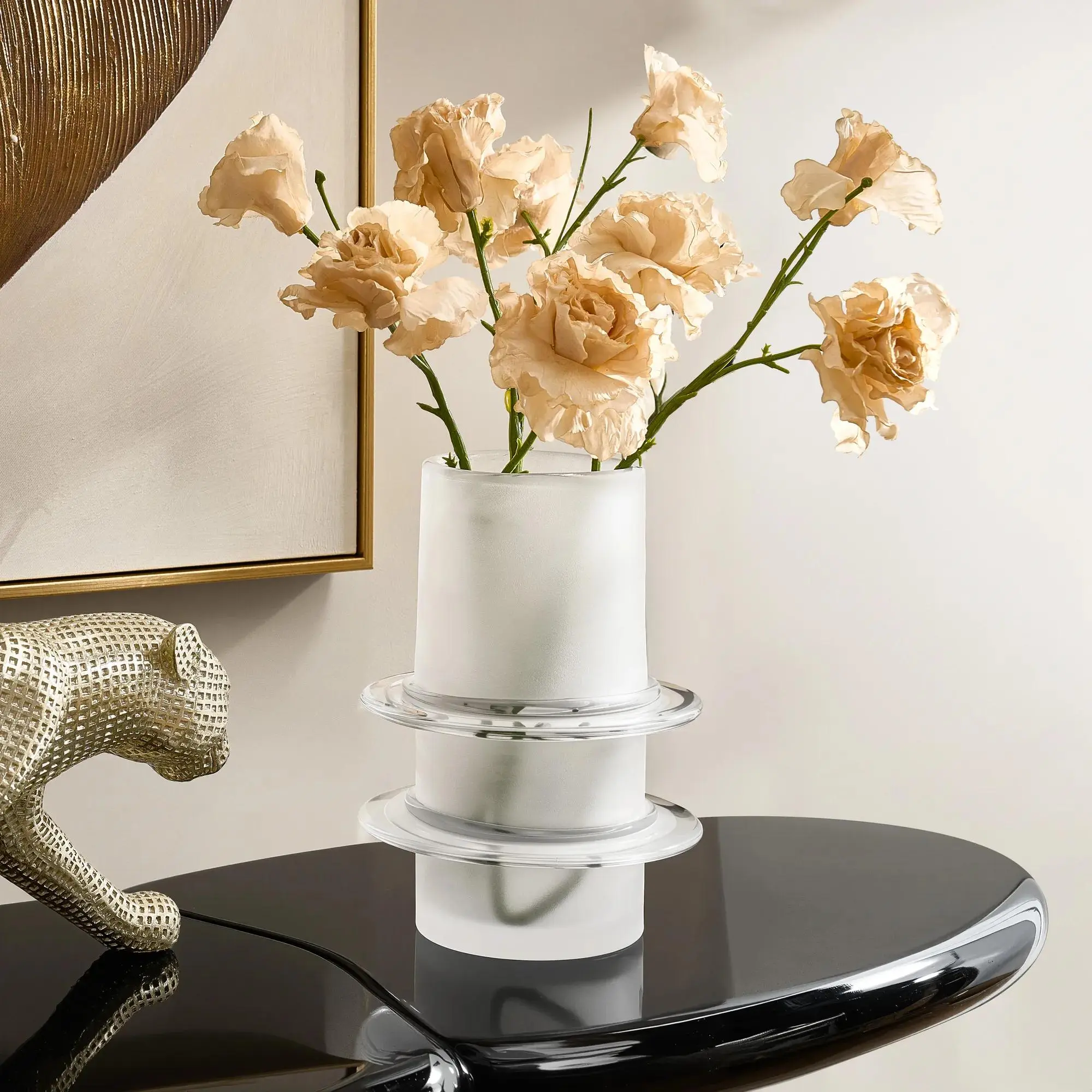 Z Gallerie Pierre All-Glass Vase - Frosted White/Charcoal Decorative Artistic Sculptural Flower Vase, Modern Home Decor for Dining Table Centerpiece, Flower Vases, Decorative Vases Decoration