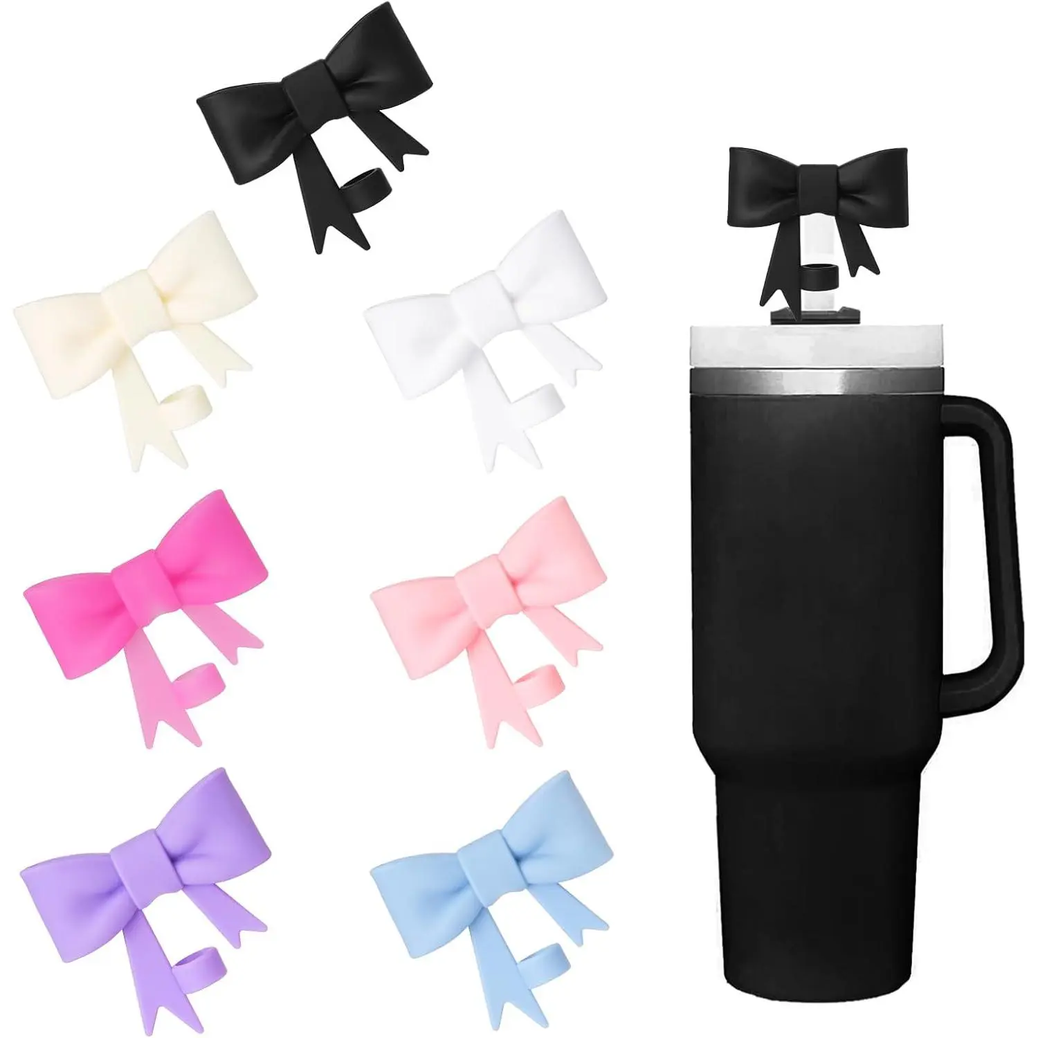7 count Cute Bow Straw Covers Cap Toppers Compatible with  30&40 oz Tumbler Cups, Cute  Straw Tips Lids Protectors for 0.4 in/10mm  Cups Straws Accessories