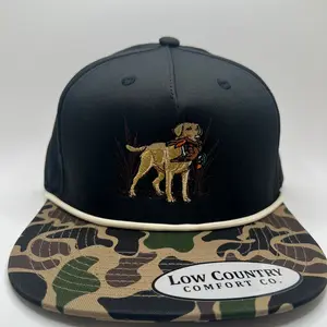 Black Camo performance rope 5 panel with Yellow Lab Duck Embroidery