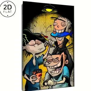 1PC 2D Flat, Not3D, Framed, Cartoon Mischief Art Duo,Waterproof Canvas Poster, Suitable for Gifts, Silver Wall Art, Wall Art With Frame Included, Decorative Wall Frame, Wall Frame Decoration