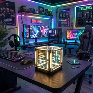 Infinity Cube 4D Mirror Light, Luxury LED Ambient Night Lamp, Unique Collectible Desk Ornament & Display Stand – Perfect Gift for Him, Tech Lover