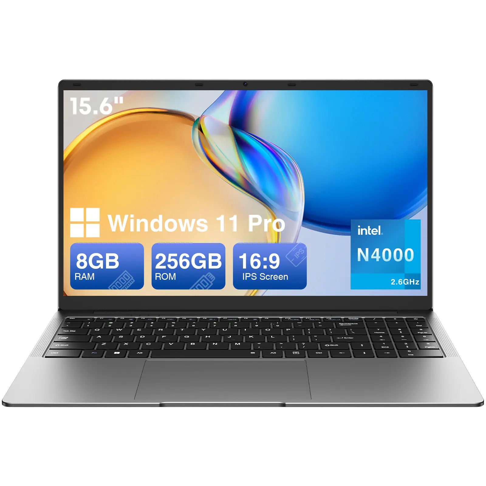 TPV 15.6" Portable Laptop Computer, Windows 11 Pro, MS Office 2024, Intel Celeron N4000 (Up to 2.6GHz), 8GB RAM, 256GB Storage, 100% sRGB Screen, 2.4G/5G Dual Band WiFi, BT4.2, USB-A, Long Battery Life, Silver Student Laptop