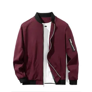 Men's Zip Up Pocket Bomber Jacket, Casual Long Sleeve Stand Collar Windproof Outerwear Coat with Pockets for Spring & Fall, Men's Clothes for Daily Wear
