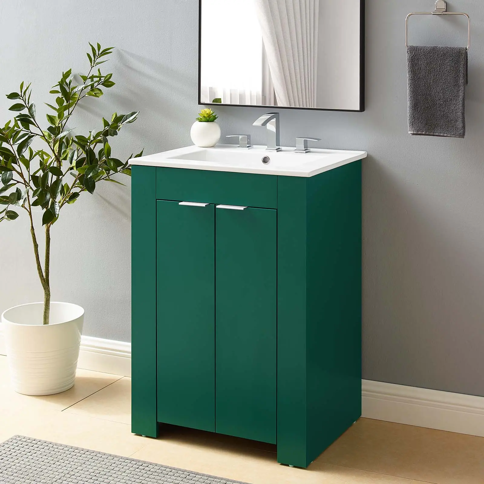 Modway Maybelle 24" Green and White Bathroom Vanity - Home Improvement Sink Cabinet Fixture Set, Bathroom Sink Cabinet