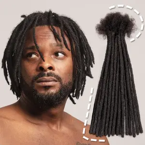 DAIXI 0.6cm Dreadlocks Extension Human Hair #1B Natural Black Traditional Locs Extension 4-18inch Length Crochet Braid Handmade Dreads Hip-Hop Styles Afro Curly Braided Box Braided Wigs