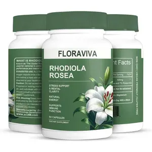 Floraviva Rhodiola Rosea Capsules 500mg - Natural Adaptogen Supplement for Stress Support, Mental Focus & Energy - Non-GMO (60 Capsules) Dietary