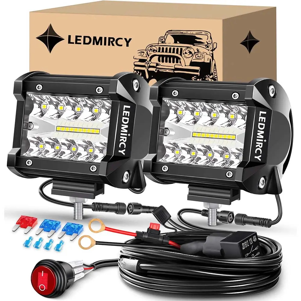 LEDMIRCY 4 Inch LED Pod Lights Kit – Round Toggle Switch, 2PCS White LED Light Bar, IP68 Waterproof, Off Road for Truck, ATV, SUV, Boat, UTV, Jeep