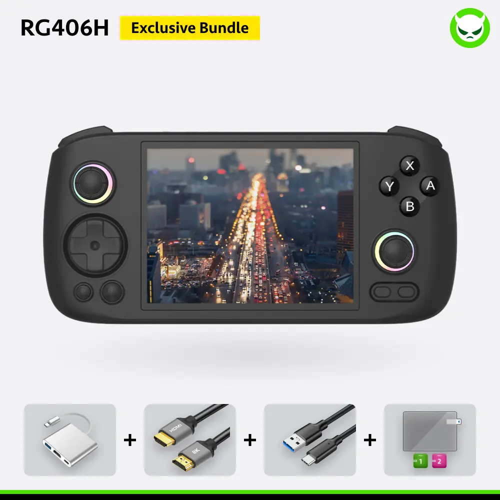 RG406H【Buy 1 Get 1 HDMI Cable(8K)+1 Multi-port Adapter+1 Type-C Cable】Handheld Game Console Android 13 Unisoc T820 Processor 4-inch IPS Screen OCA  960*720 Six-axis Gyroscope Sensor 5G WiFi Bluetooth HDMI Output 5000mAh Ready to Play Gift Package