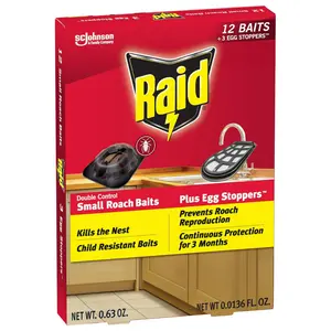 Raid Double Control Small Roach Baits Plus Egg Stoppers 12 Count Non-Chemical Child Resistant Baits for Continuous Protection 3 Months UK