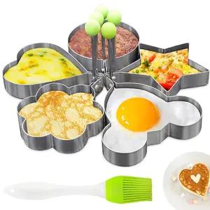 5 Pcs Pancake Molds for Griddle — Egg Shaper for Frying Pan, Stainless Steel Pancake Mold for Omelettes & Fried Eggs — Easy to Use & Clean, Various Shapes for Wide Application