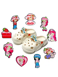 9 Piece Cartoon Strawberry Girl Shoe Decorations, Strawberry Theme, High Quality Sandal Accessories, Perfect Christmas Gift, Cute Style, All Seasons