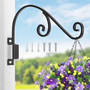 Plant Hangers Outdoor: 16 Inch Bird Feeder Plant Hanger Metal Wall Mount Hanging Plant Brackets Indoor Wall Hooks Outdoor for Hanging Baskets, Wind Chimes, Lanterns, Flower Pots, Black