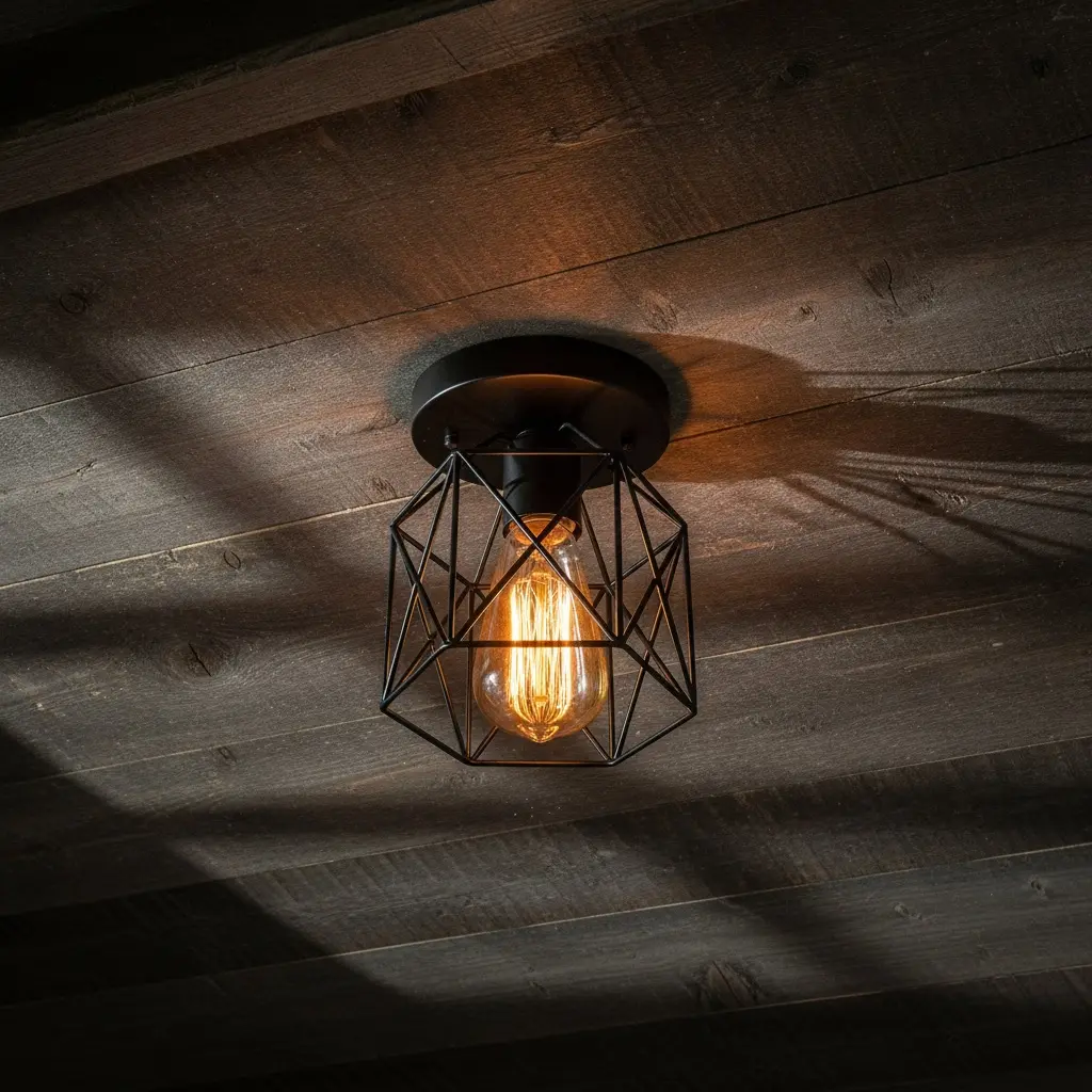 Modern Geometric Ceiling Light Fixture with Edison Bulb for Industrial Style Home Decor