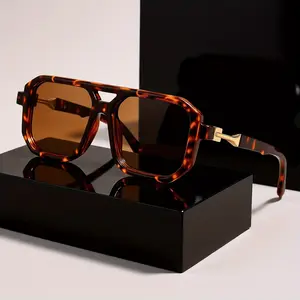 Stylish Extra Large Square Fashion Glasses Unisex - Protective, Vintage Tortoiseshell Arm Green Toned Brown Frame - Neutral Large Square Fashion Glasses with Box And Fabric - Beach, Travel And Everyday Accessories, Men's Eyewear Frames, Men