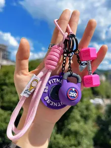 Detachable Fitness Keychain Set, Keychain Attachment, Rubber Barbell, Dumbbell and Kettlebell Charms with Woven Rope, Unisex Keychain, Gym Water Cup Keyring, Bag Charm, Pendant, Backpack Keychain Accessory for Fitness Enthusiasts, Couple Gift