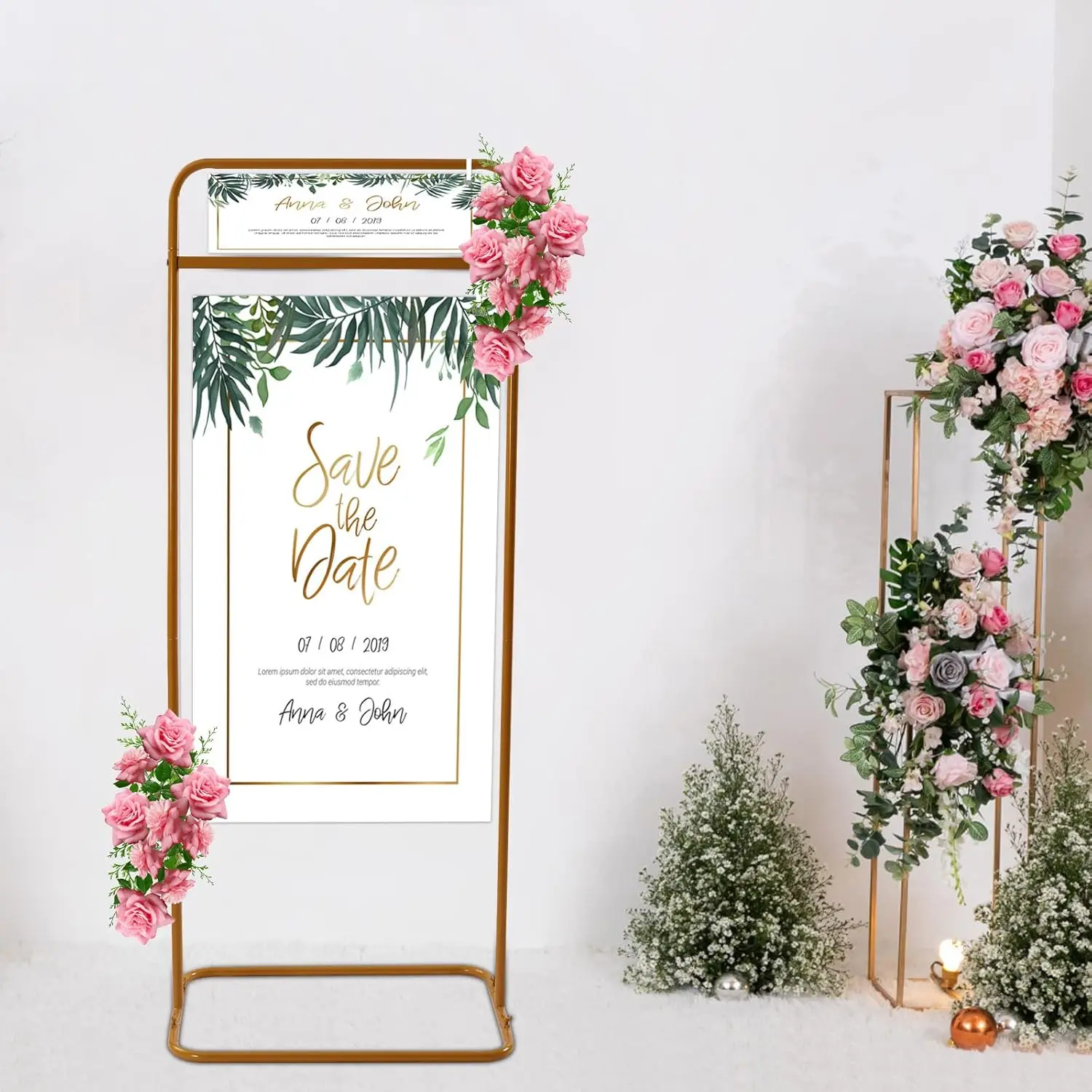 Wedding Easel Stand Metal Large Sign Stand Wedding Welcome Stand Floor Sign Holder Poster Seating Chart Frame Floral Ceremony Decorations Wedding Display Stand, 4.9 Feet Signage Decorating