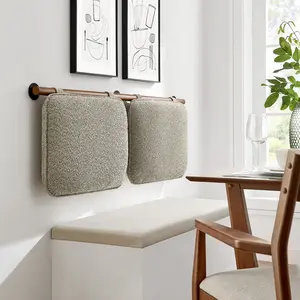 Anela Wall-Mounted Chenille Upholstered King Size Headboard in Oatmeal Walnut
