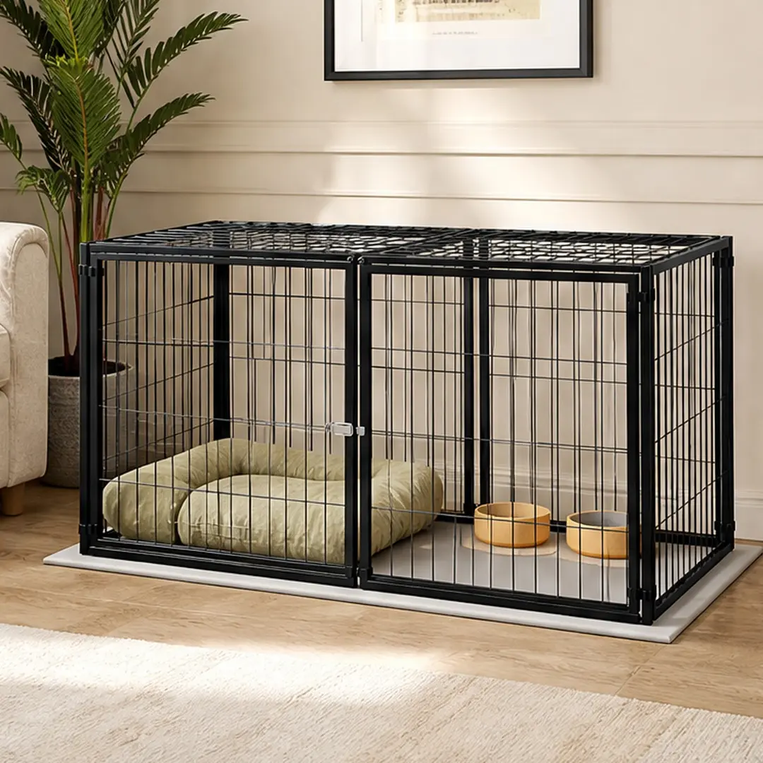 Large Dog Cage 48 Inch Dog Kennel for Medium Dogs Puppy Playpen with Top Cover Indoor Use Black Iron Crate for Small Medium Large Dogs Up to 80 lb Easy Assembly Rust Resistant Coated Metal Wire Pet Cage Furniture for Home Living Room