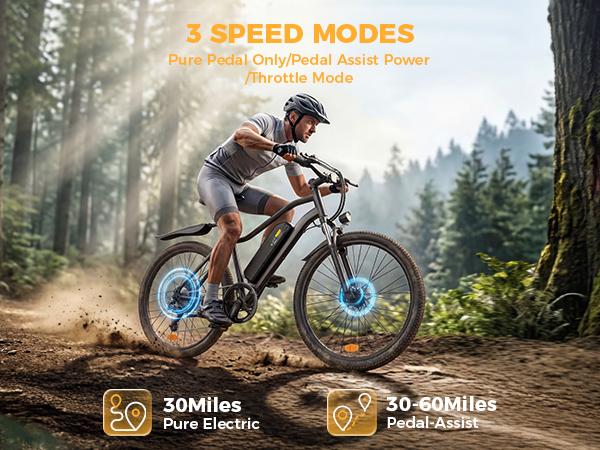 Hopcycle Electric Bike for Adults 500W/750W, Up to 55 Miles, 20MPH Electric Mountain Bike, 26'' Tires Lightweight E-Bike for Commuting Mountain Road Sand