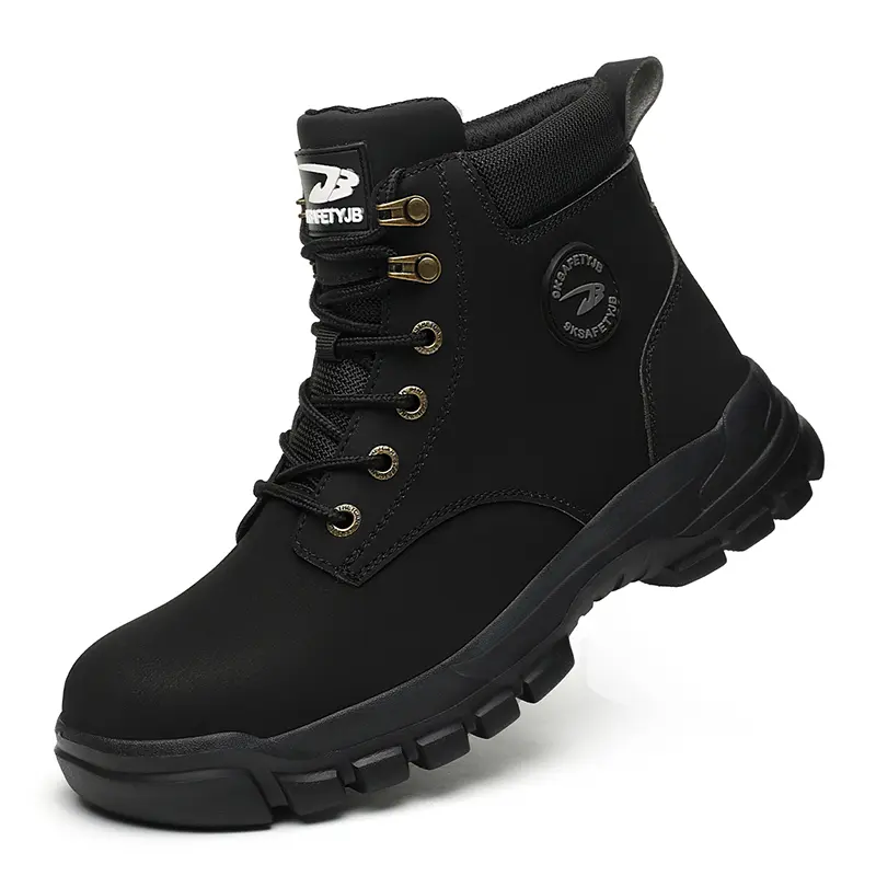 High-top Safety Work Shoes Boots Men's Safety Shoes Lace Free Steel Toe Anti Impact And Anti Puncture Wear Resistant Work Shoes Mens steel toe work boots