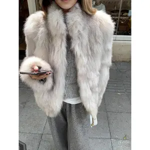 Women's Plush-like Coat Beige Soft Brown Winter Jacket Cold Resistant Outerwear for Everyday Formal Events No Maintenance Required Long Sleeve Faux Fur Womenswear