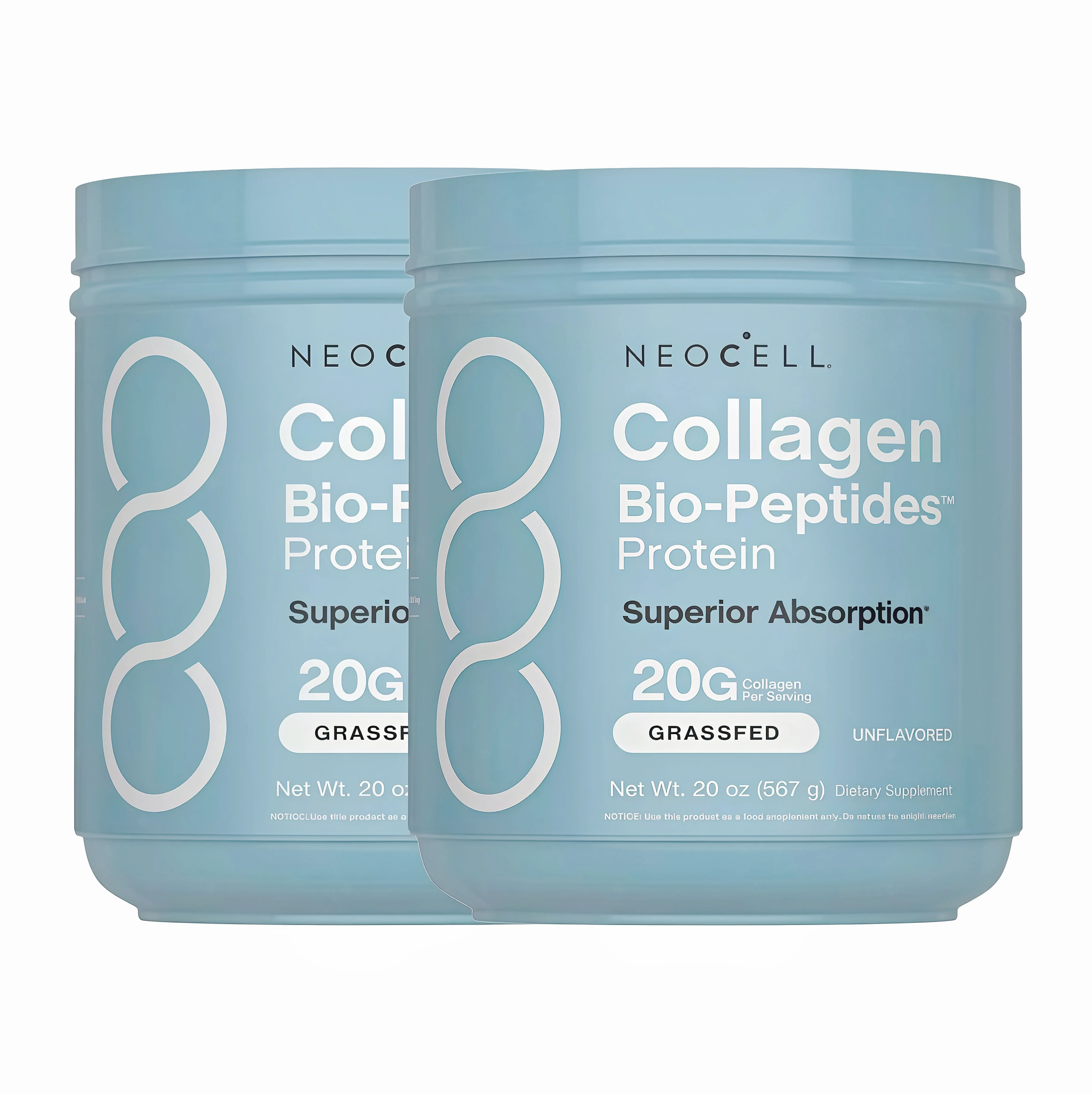 2 Piece NeoCell Collagen Bio-Peptides Powder 20oz -UP Grassfed Protein Supplement-Advanced with 18 Essential Amino Acids