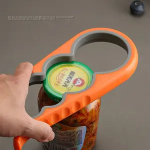 Wankam 4-in-1 Manual Beverage Can Opener - Portable Multifunctional Silicone Jar Opener, 23x9cm Adjustable Orange-Green Camping Picnic Kitchenware Utensils for Dining