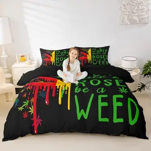 Colorful Cannabis Leaf Bedding Set for Kids Boys Bedroom,Marijuana Weed Bed Duvet Cover Set,Trippy Leaves Comforter Cover Hippie Boho Decor 1 Duvet Cover No Comforter