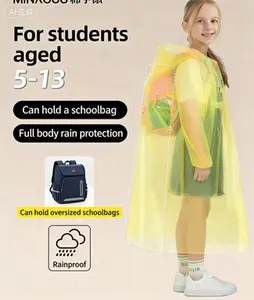 Disposable Full-Body Thickened Kids' Raincoat with Backpack Compartment - Special Rain Poncho for Primary School Students, Card-Style Rainwear for Girls & Toddlers
