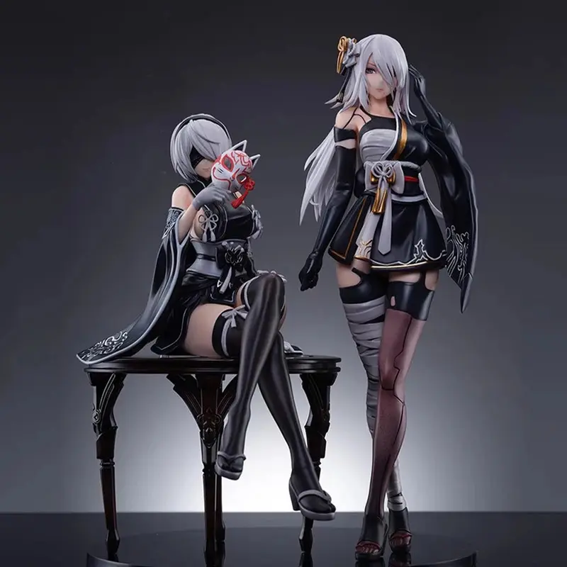 YoRHa Type 2B & 2A Anime Action Figures, Realistic Kimono PVC Models, 21.5cm Lightweight Adult Collectible Dolls, Toys & Hobbies Statues for Gifts, Realistic Action Figures