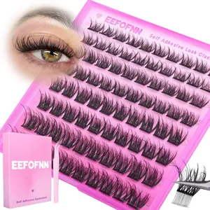 Self Adhesive Lash Clusters Wispy Self Adhesive Eyelashes Spider Lashes Clusters Natural Pre Glued Eyelashes Clusters 10-16mm Press On Lashes DIY Eyelash Extension Kit No Glue Needed with Tweezers
