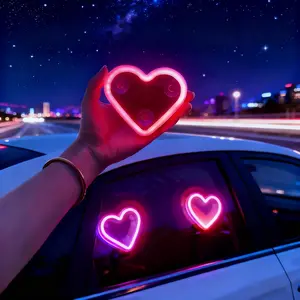Car LED Ambient Light - Solar-Powered Heart-Shaped LED Neon Light for Night Driving, IP65 Waterproof, 5 Modes, Romantic Gift for Christmas, Valentine's Day, Anniversary, Date Night
