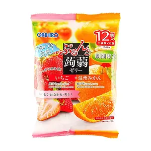 ORIHIRO Konjac Jelly Strawberry & Mandarin Orange Flavor - 0 Fat Low Calorie Snack, 12 Pouches (240g)