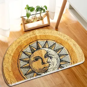 Tarot Sun And Moon Semi-Circular Bath Mat, Machine Washable, Fluffy Knit Fabric Polyester Bath Rug with TPR Anti-Slip Backing, 1700 Gsm, for Bathroom, Living Room, Kitchen Entrance, Fluffy Plush Winter Decor Decoration