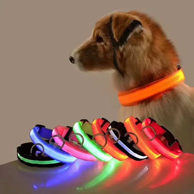 LED Light-Up Dog Collar - Adjustable & Durable - Multiple Colors Available - Safe for Night Walks